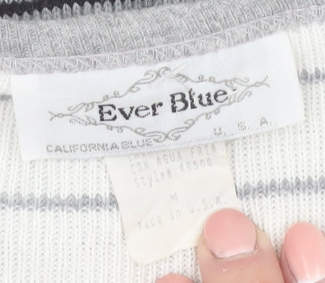 Ever Blue Women Grey White Striped Short Sleeve Cardigan M