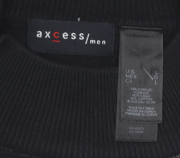Axcess Men Black Grey Check Acrylic Cotton Crew Neck Jumper L