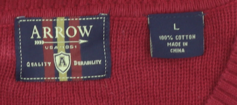 Arrow Men's Red Argyle V-Neck Cotton Knit Jumper Size L