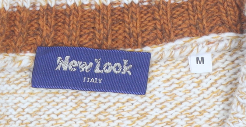 New Look Italy Men's Beige Argyle Wool Blend V-Neck Jumper M