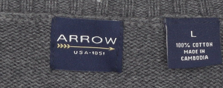 Arrow Men's Grey Argyle V-Neck Cotton Jumper Size L
