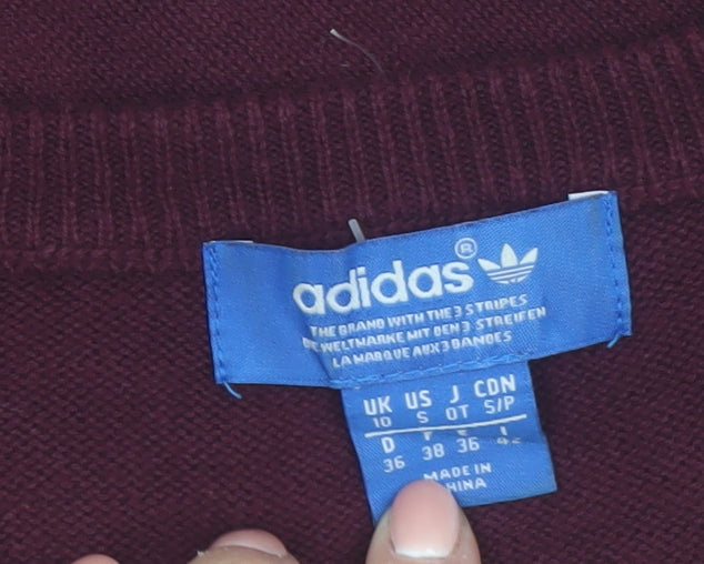 Adidas Women's Red Originals Crew Neck Cotton Pullover Jumper Size 10