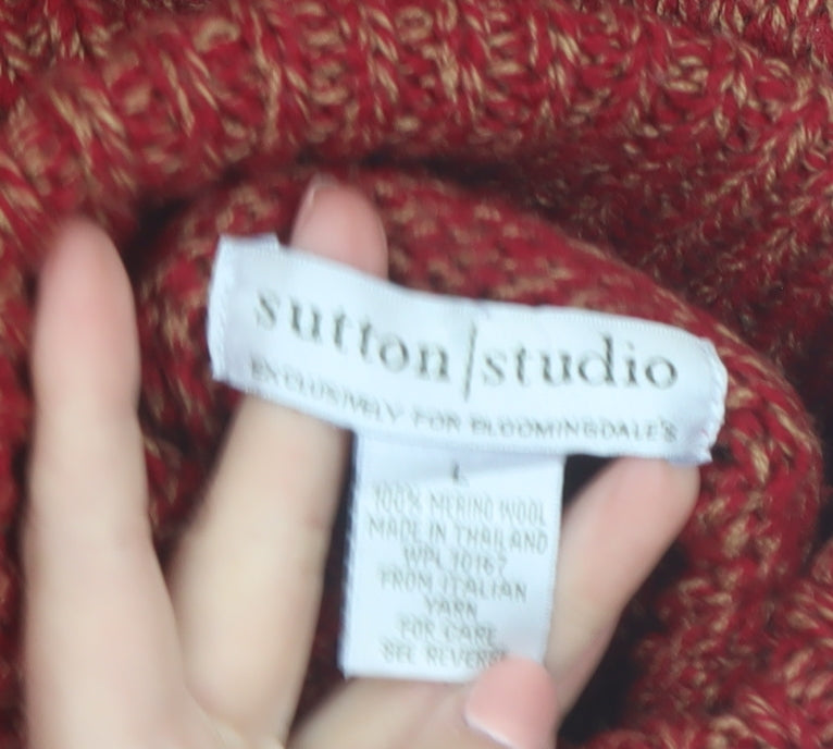 Sutton Studio Womens Red Roll Neck Chunky-Knit Merino Wool Jumper Size L