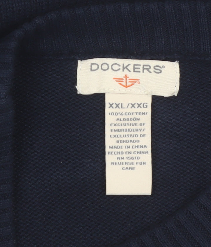 Dockers Men's Blue Check Knit Cotton Pullover Jumper 2XL