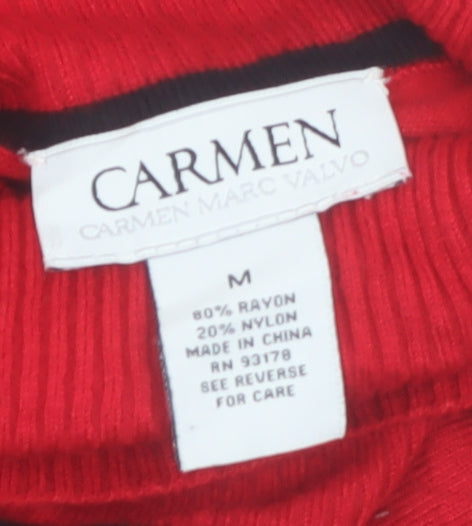 Carmen Marc Valvo Womens Red Roll Neck Slim Knit Jumper M