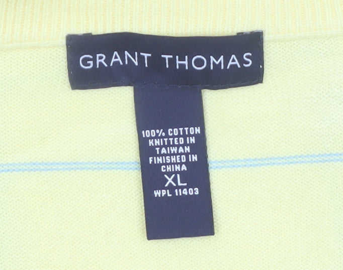 Grant Thomas Men's Yellow Checked Cotton Pullover Jumper XL