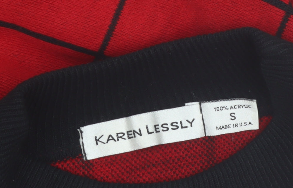 Karen Lessly Women's Red Black Check Jumper Size S Acrylic Knit