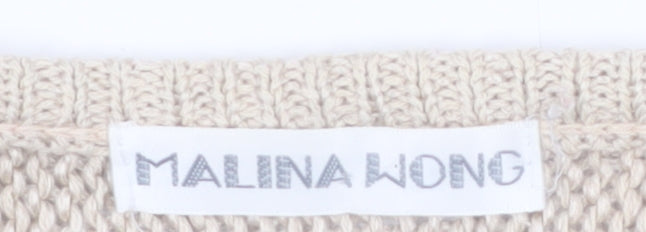 Malina Wong Womens Beige Geometric Knit Jumper Size 12