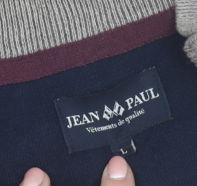 Jean Paul Men Beige L 1/2 Zip Cotton Knit Jumper