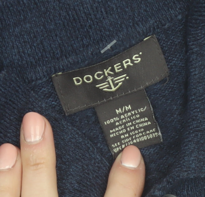 Dockers Men's Blue Argyle Collared Henley Jumper Size M