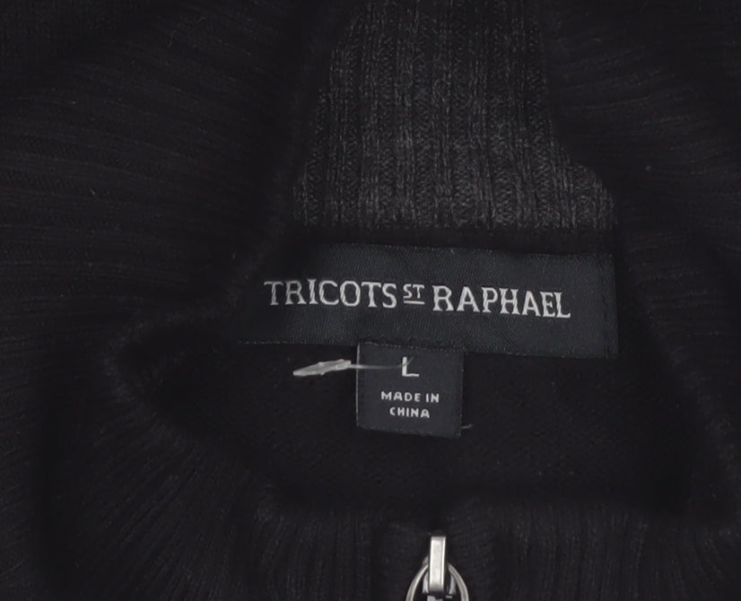 Tricots St Raphael Men’s Black Argyle 1/2 Zip High Neck Jumper Size L