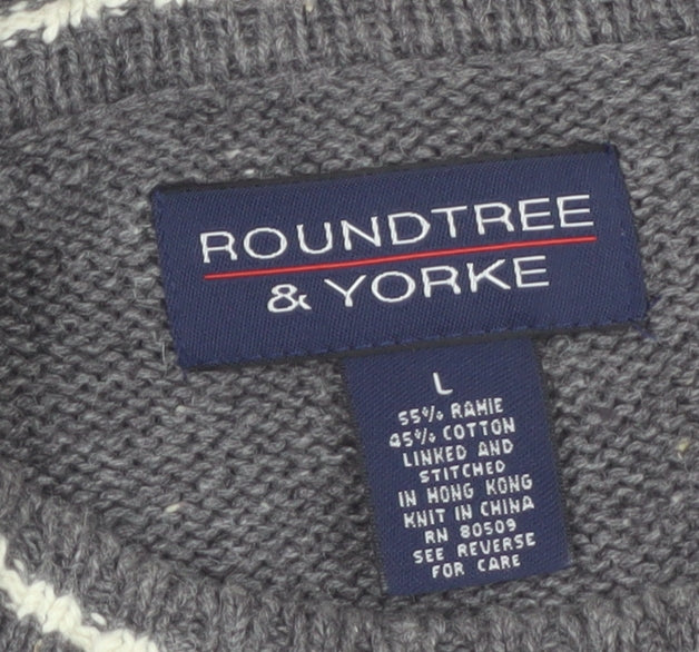 Roundtree & Yorke Men's Grey Pullover Jumper Size L Crew Neck Knit