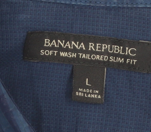 Banana Republic Men's Blue Check Slim Fit Long Sleeve Shirt L