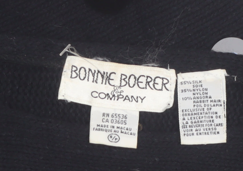 Bonnie Boerer Women Black S Short Sleeve Sequin Silk Angora Jumper
