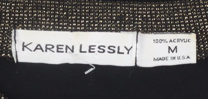 Karen Lessly Womens Black Gold Trim Acrylic Knit Pullover Jumper M