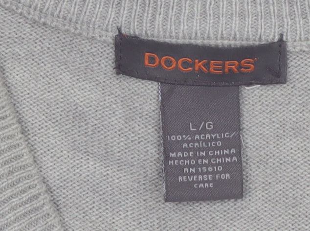 Dockers Mens Beige Check Knit Acrylic V-Neck Jumper Vest L