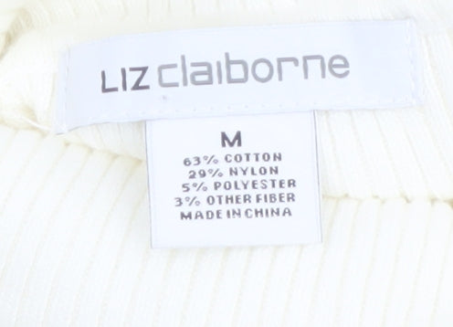 Liz Claiborne Women Beige Striped Roll Neck Jumper M Cotton Blend