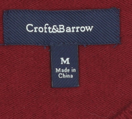 Croft & Barrow Men’s Red Argyle V-Neck Cotton Blend Jumper M