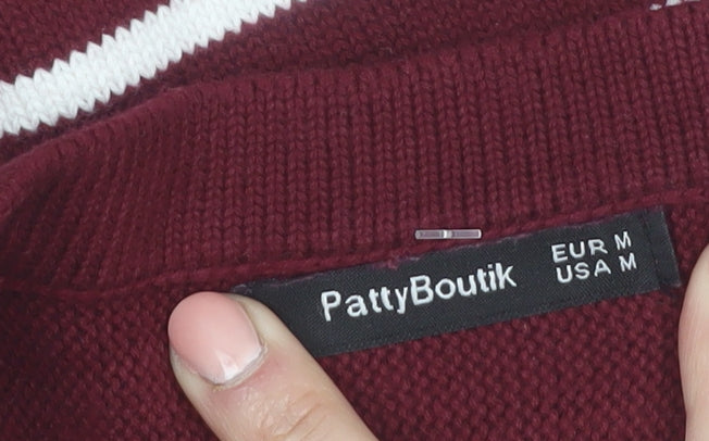 PattyBoutik Women Red Striped Crew Neck Long Sleeve Pullover Jumper Size 12