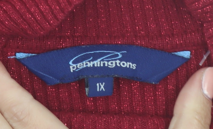 Penningtons Women Red Knit Mock Neck Pullover Jumper Size 18 Plus