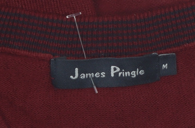 James Pringle Men's Red V-Neck Acrylic Pullover Jumper M
