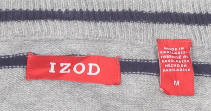 IZOD Men's Grey Striped Cotton V-Neck Jumper Size M