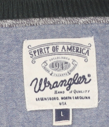 Wrangler Men's Grey Striped Cotton Blend Crew Neck Jumper L