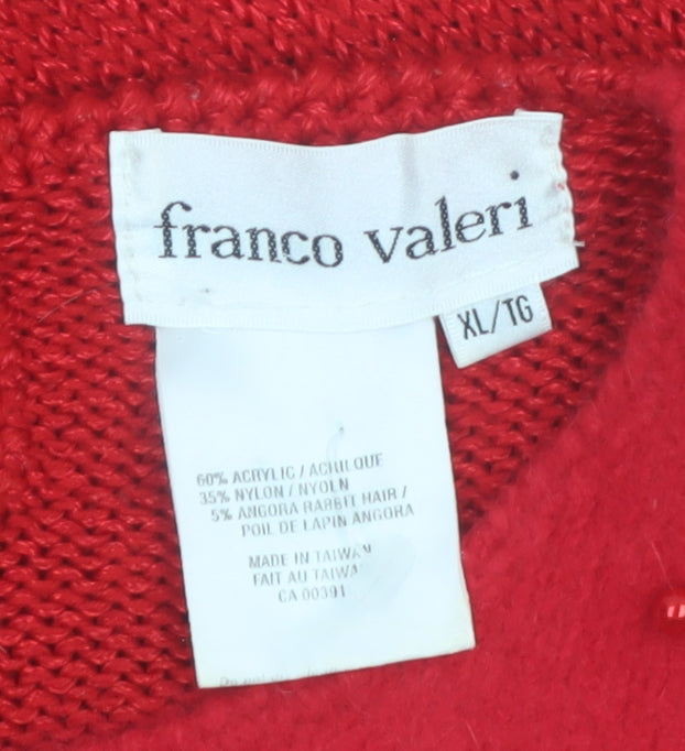 Franco Valeri Women Red XL Beaded Angora Blend Pullover Jumper