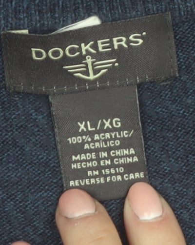 Dockers Men's Blue V-Neck Acrylic Pullover Jumper XL