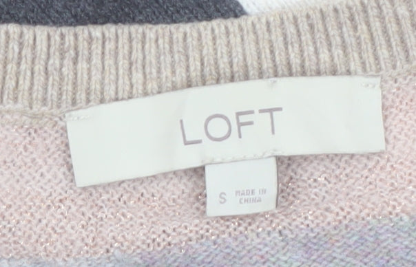 LOFT Women's Multicoloured Geometric Knit Jumper Size S
