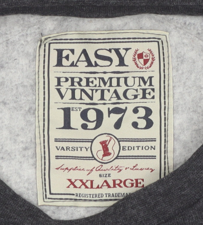 Easy Men’s Grey 2XL Pullover Sweatshirt Crew Neck Varsity Style