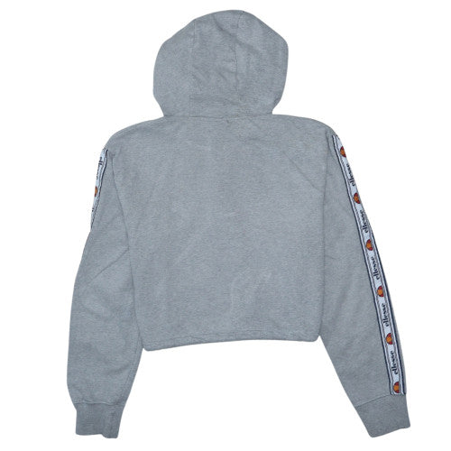 Ellesse Women Grey Crop Hoodie UK 14 1/4 Zip Logo Drawstring Pullover