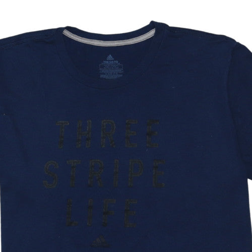 Adidas Men's Blue 'Three Stripe Life' 2XL Performance Cotton T-Shirt