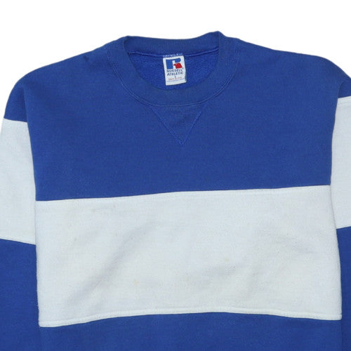 Russell Athletic Mens Blue White Crew Neck Pullover Sweatshirt L