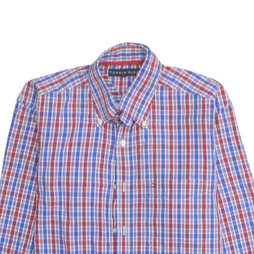 Tommy Hilfiger Men's Red Blue Checked Cotton Button-Up Shirt Size S