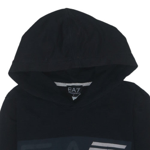 Emporio Armani EA7 Men's Black Hoodie Small Pullover Logo Cotton Blend