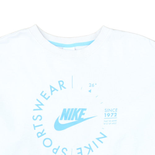 Nike Womens White Blue Logo Crew Neck Pullover Sweatshirt XL
