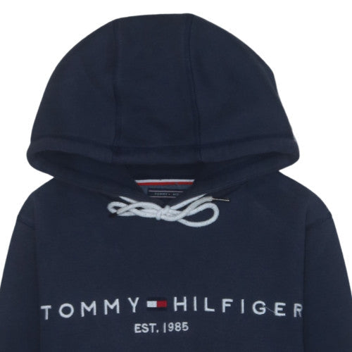 Tommy Hilfiger Men's Blue Pullover Hoodie Small Fleece Logo Sweatshirt