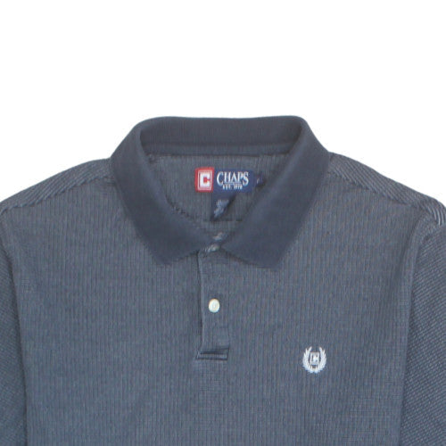 Chaps Men's Blue Striped Polo Shirt Size L Short Sleeve Cotton Blend
