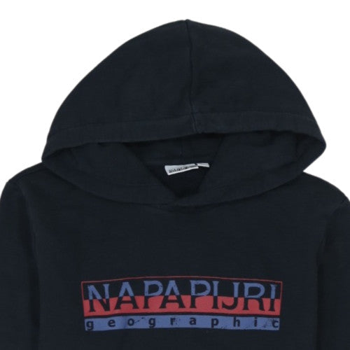Napapijri Mens Black Pullover Hoodie M Logo Graphic Cotton
