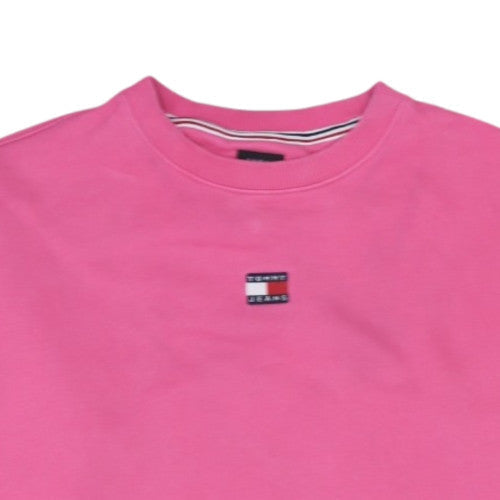Tommy Jeans Women Pink Crew Neck Pullover Sweatshirt L Cotton Logo
