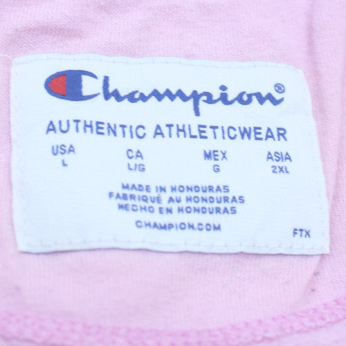 Champion Womens Pink Pullover Sweatshirt L Crew Neck Logo Cotton