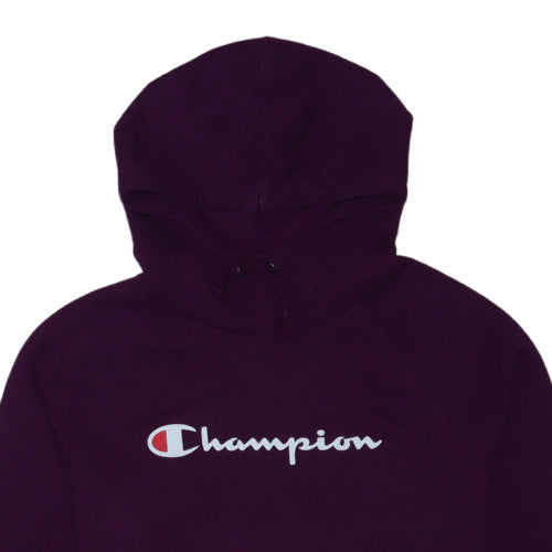 Champion Women's Purple Pullover Hoodie L Logo Print Sweatshirt