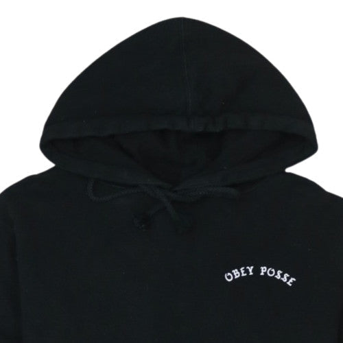 Obey Mens Black Pullover Hoodie L Streetwear Embroidered Logo