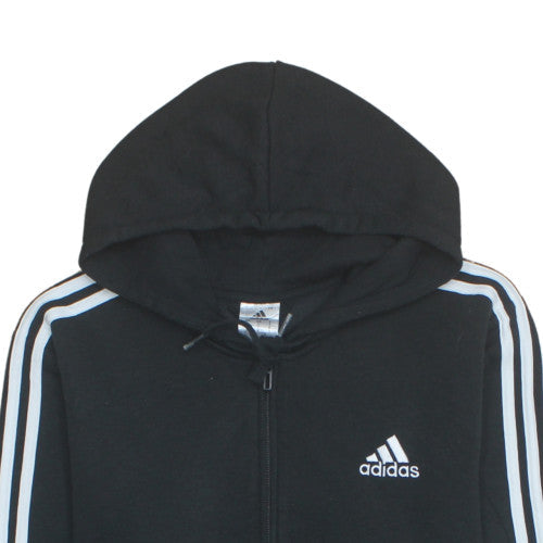 Adidas Men's Black XL Full Zip Hoodie with Logo Stripes
