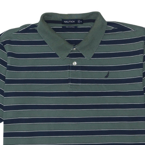 Nautica Men's Green Striped Pima Cotton Polo Shirt XL