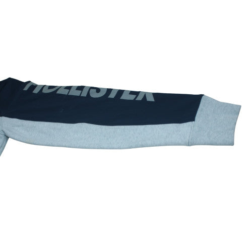 Hollister Men's Blue Grey Full Zip Hoodie L Logo Print