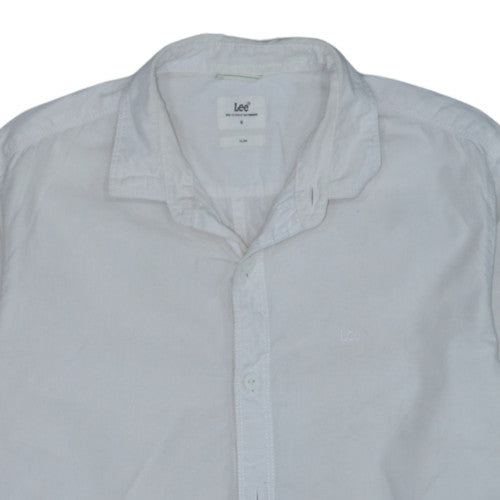 Lee Men's White Slim Fit Long Sleeve Cotton Button-Up Shirt Size M