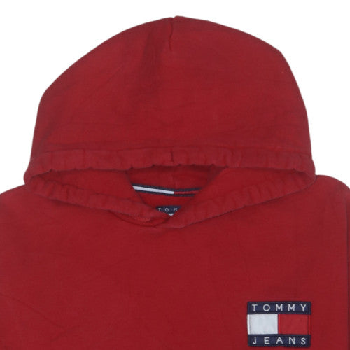 Tommy Jeans Men’s Red Pullover Hoodie M Logo Graphic Fleece