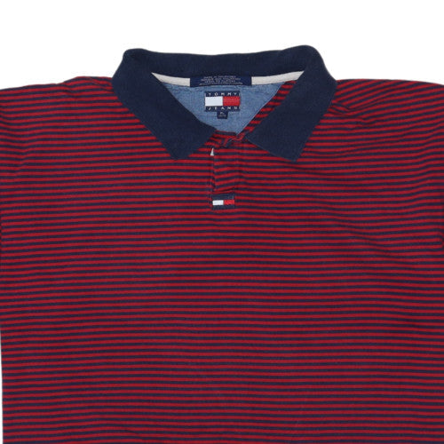 Tommy Jeans Men's Red Navy Striped Cotton Polo Shirt XL